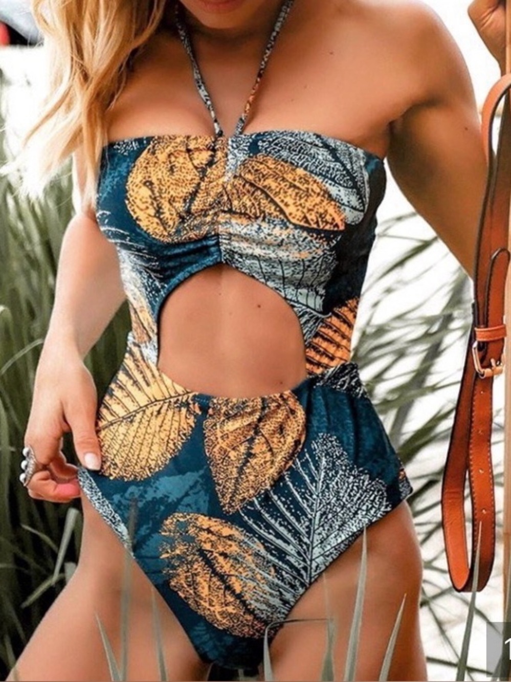 NWT Cupshe Green And Golden Leaves One-piece Swimsuit size L